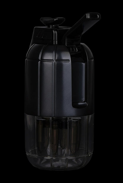 Centered close-up of the black Pulsar Dabtron 2.0 Electric Dab Rig | 1500mAh against a dark background, showing its angled mouthpiece and clear base.