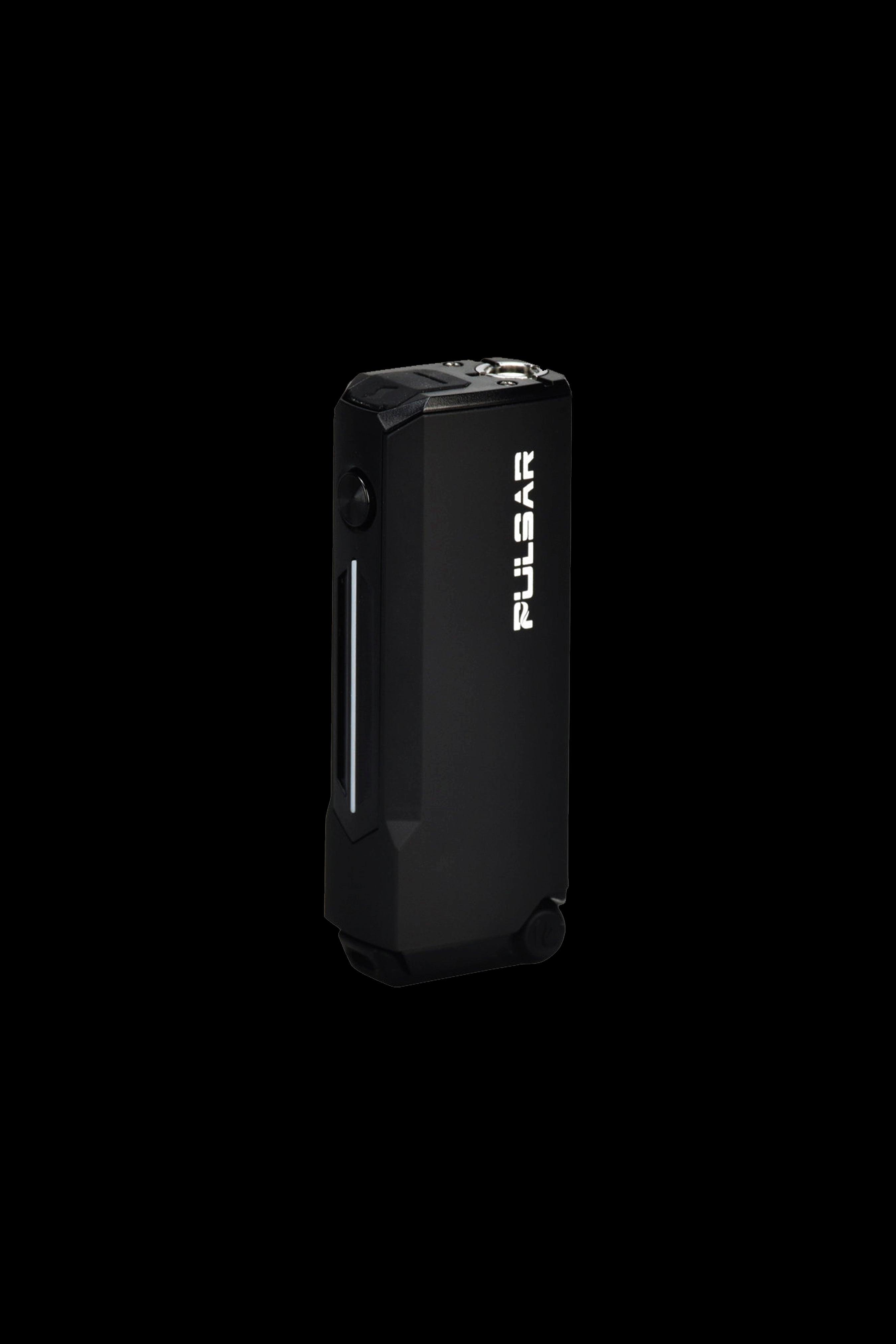 Black Pulsar vaporizer device isolated on a dark background.
