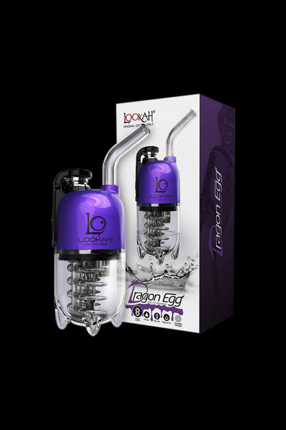 Product shot of a LOOKAH Dragon Egg water pipe in its retail packaging.