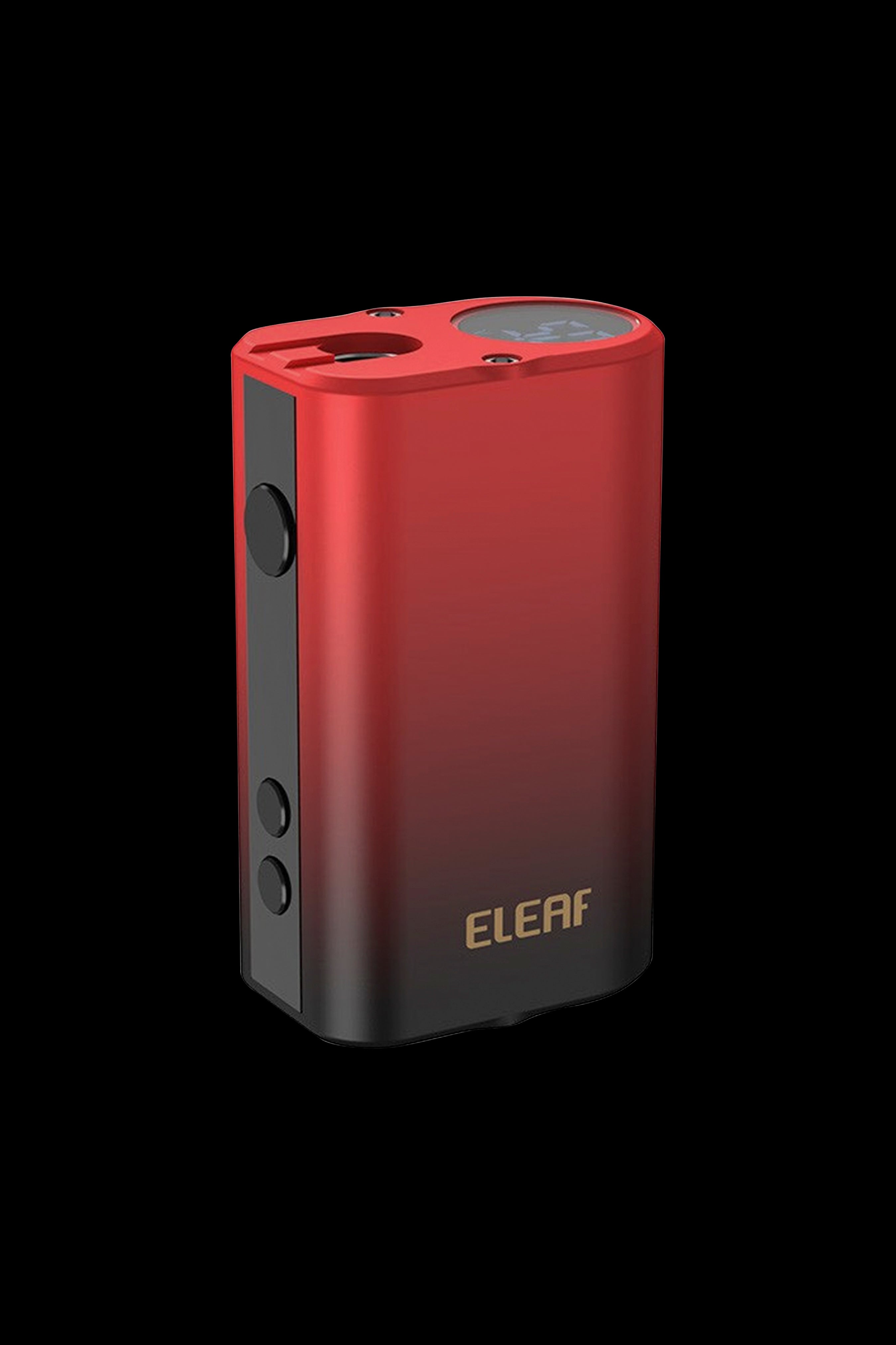 Red cannabis vape mod with digital display.