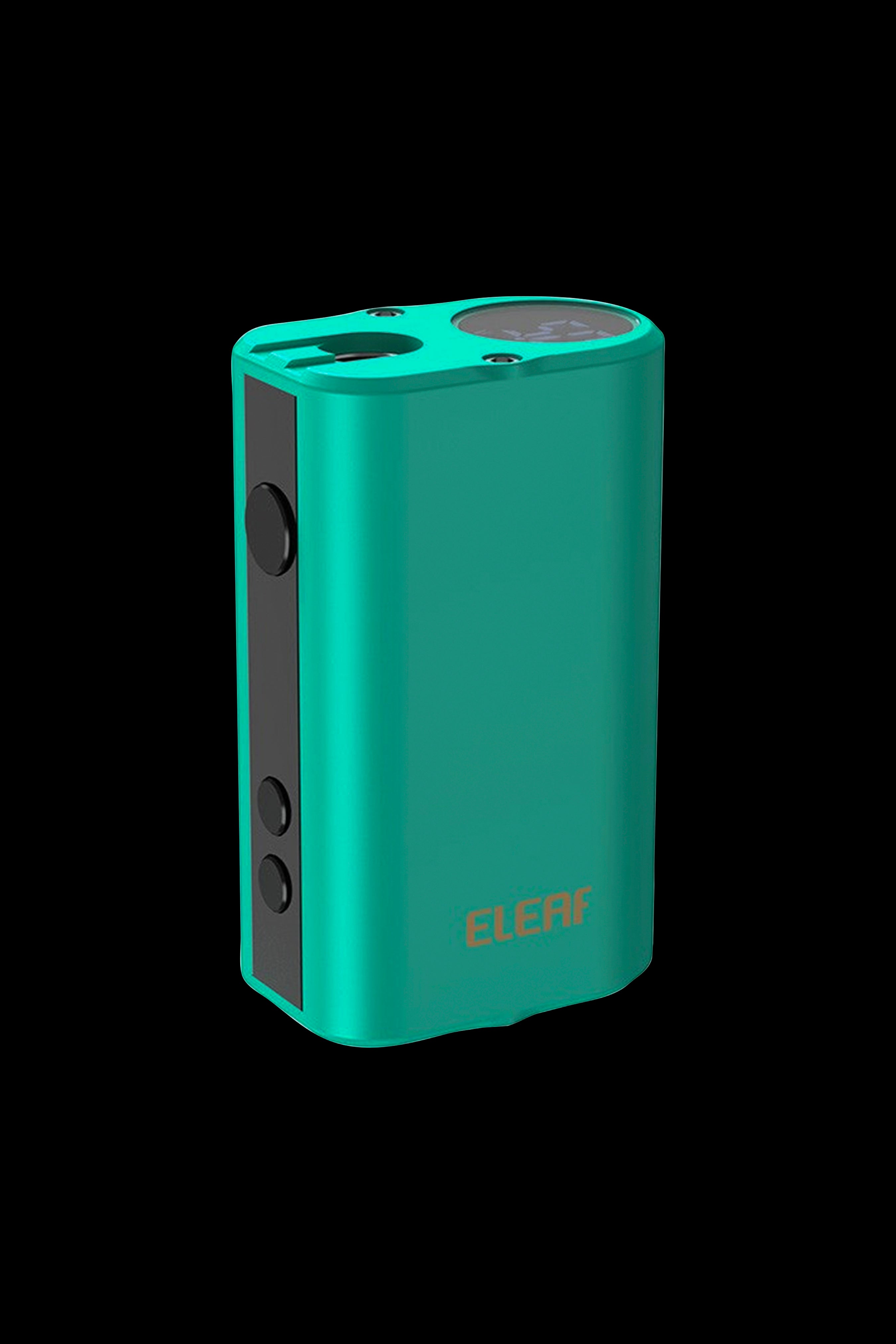 Teal cannabis vape mod with digital display.