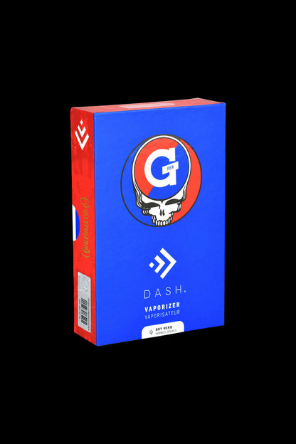 Blue box for Dash Pen vaporizer with a Grateful Dead Stealie Skull logo.