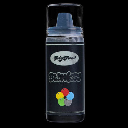 Centered front view of the BIGFUN! Blinksy Vaporizer with a clear cap, black body and colorful ball graphic on a black background.