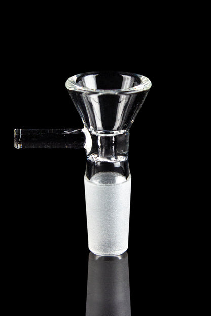 Clear glass cannabis bowl with visible ridges and a reflective surface.