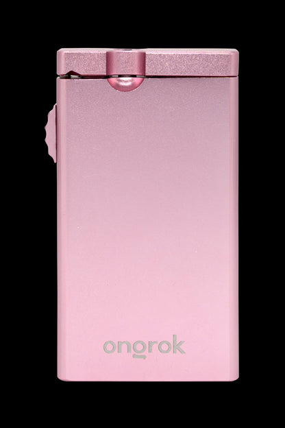 Pink cannabis storage case with “onrok” logo.