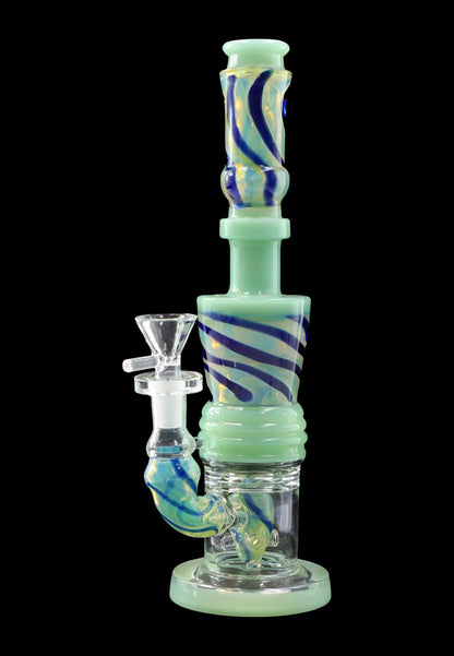 Front view of the 11-inch Galaxy Color Water Pipe with Showerhead Perc, featuring a colorful, patterned glass design.