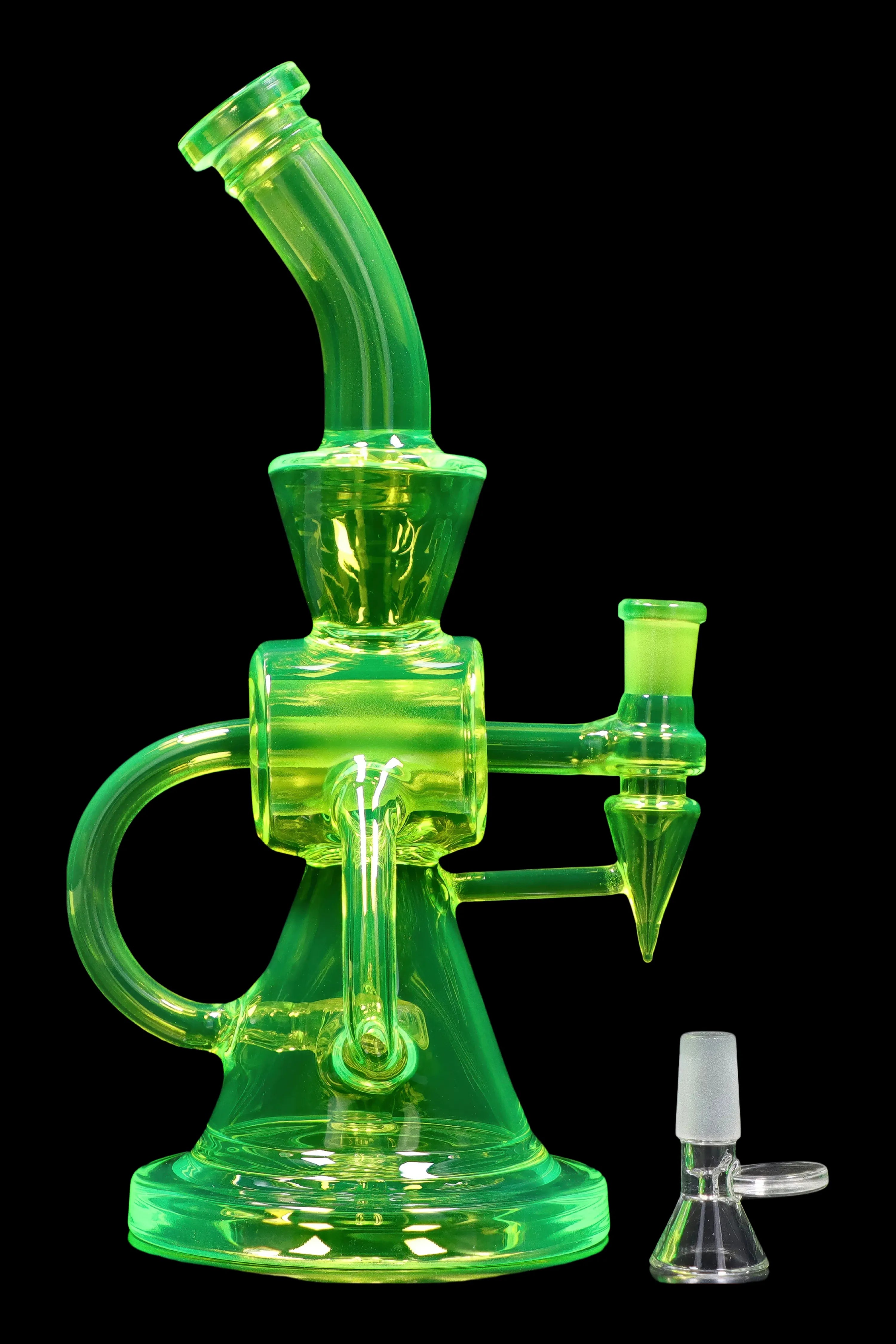 Green glass rig with accessories.