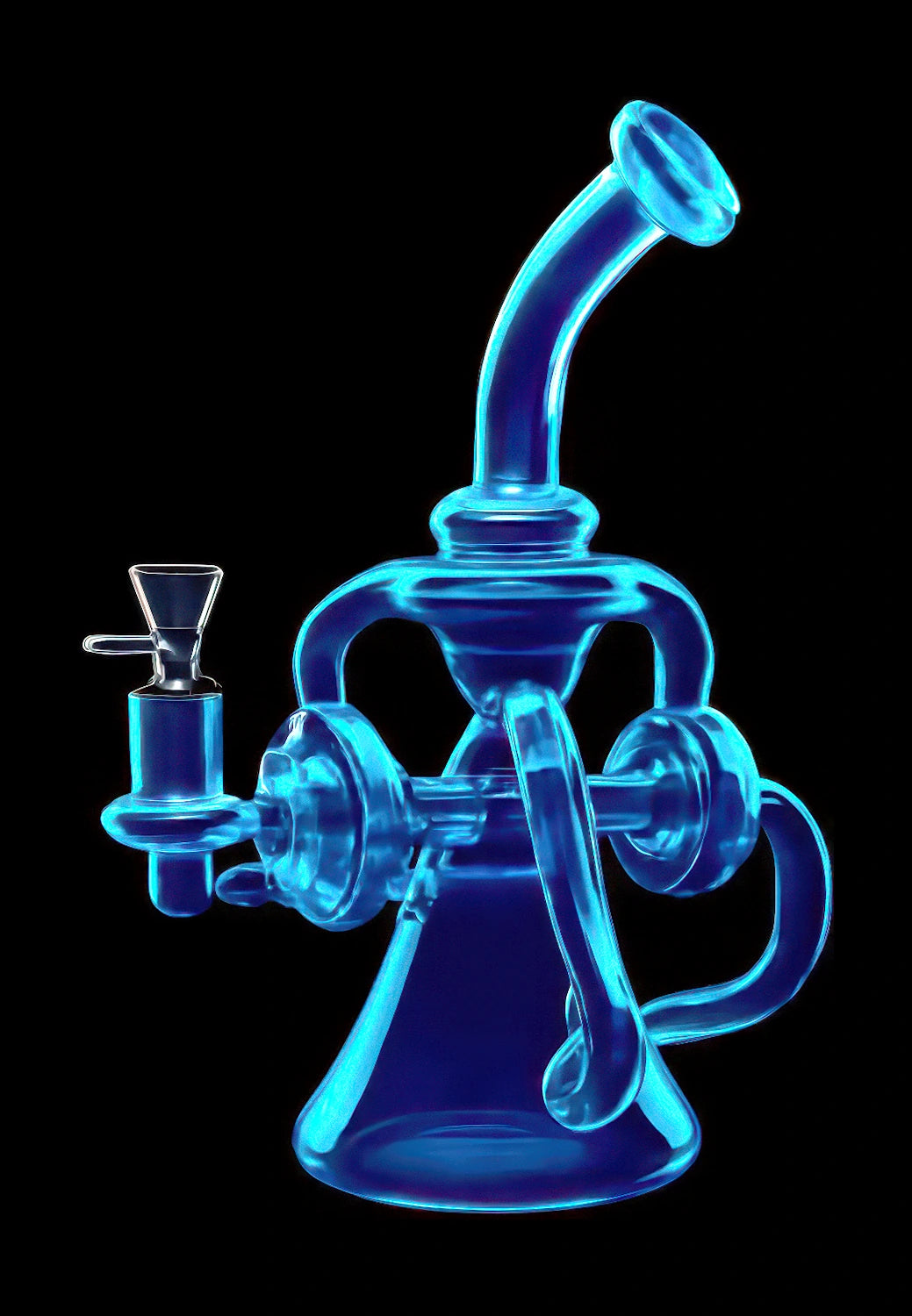 Neon Recycler with Inline Percolator and Bent Neck Bong