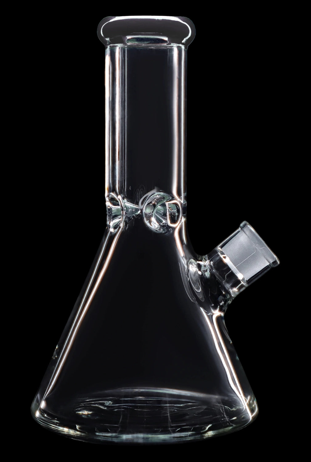 Clear glass bong against a black background.