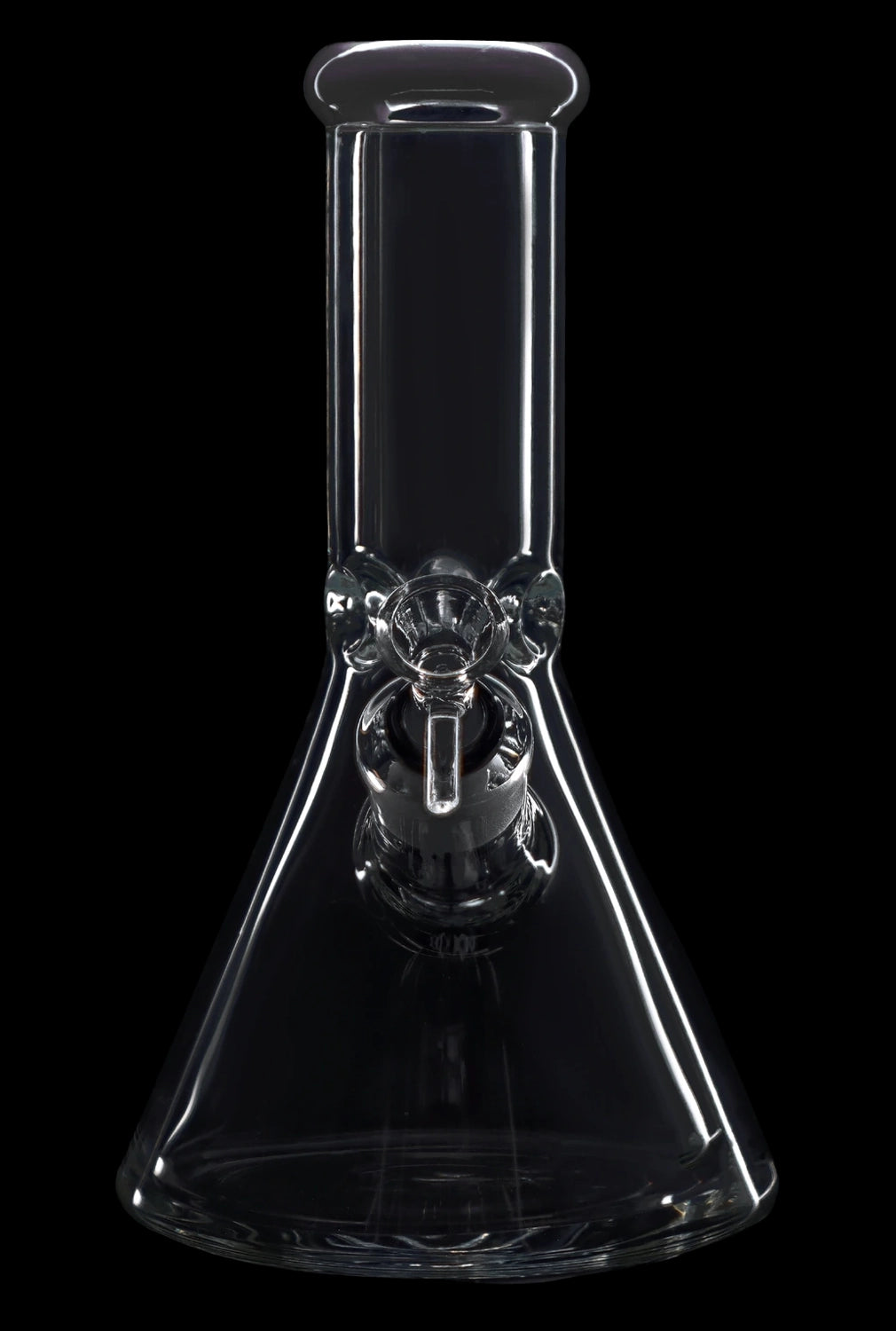 Clear glass bong with ice catcher percolator, isolated on black.