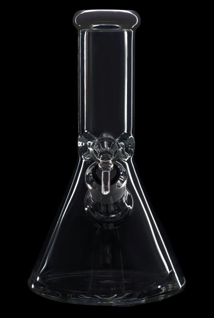 Clear glass bong with ice catcher percolator, isolated on black.
