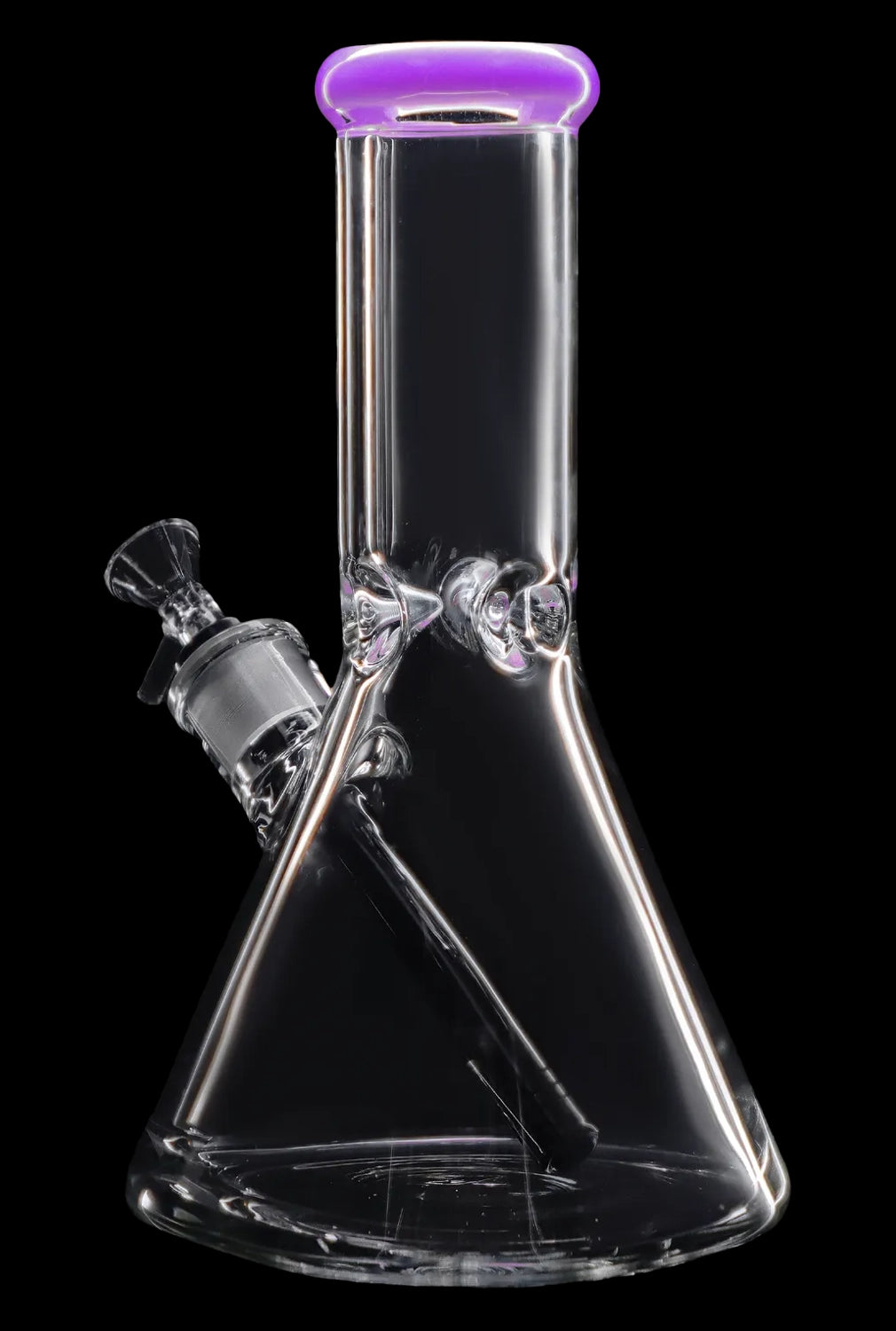Glowing glass bong with purple accents on a black background.