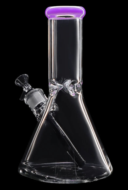 Glowing glass bong with purple accents on a black background.