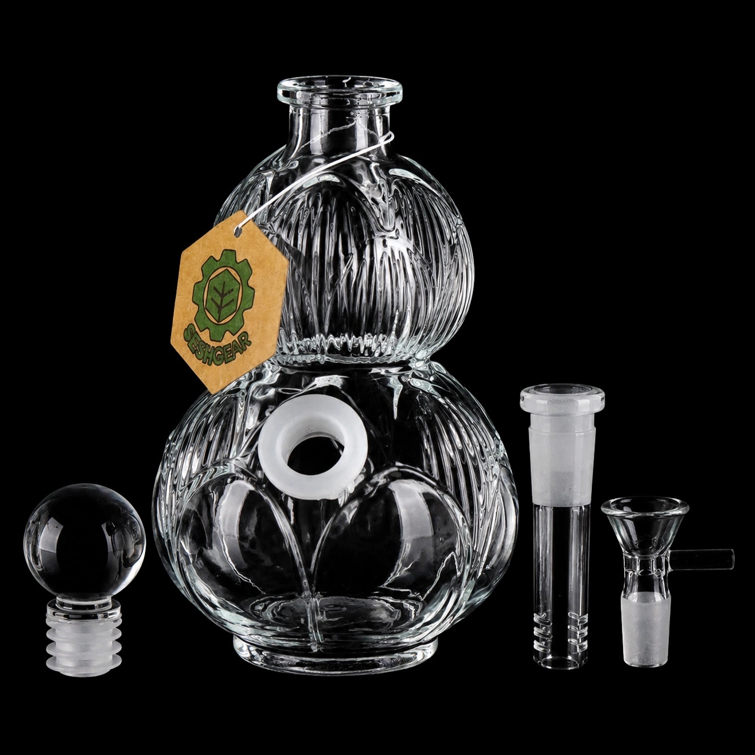 SeshGear Clear Vintage Gourd Glass Water Pipe - 8" / 14mm F / Clear