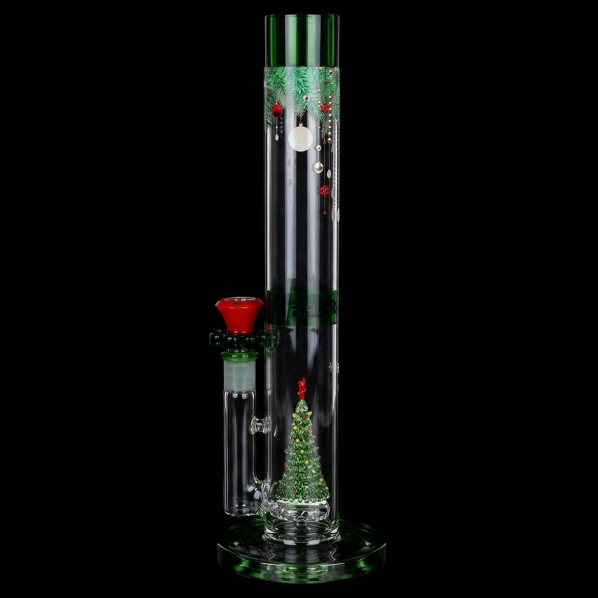 Pulsar Christmas Tree Perc Glass Straight Tube Bong - 13" / 14mm F