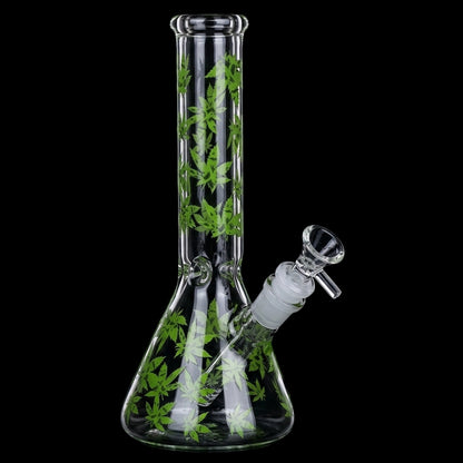SeshGear Green Leaf Beaker Glass Bong - 9.75" / 14mm F