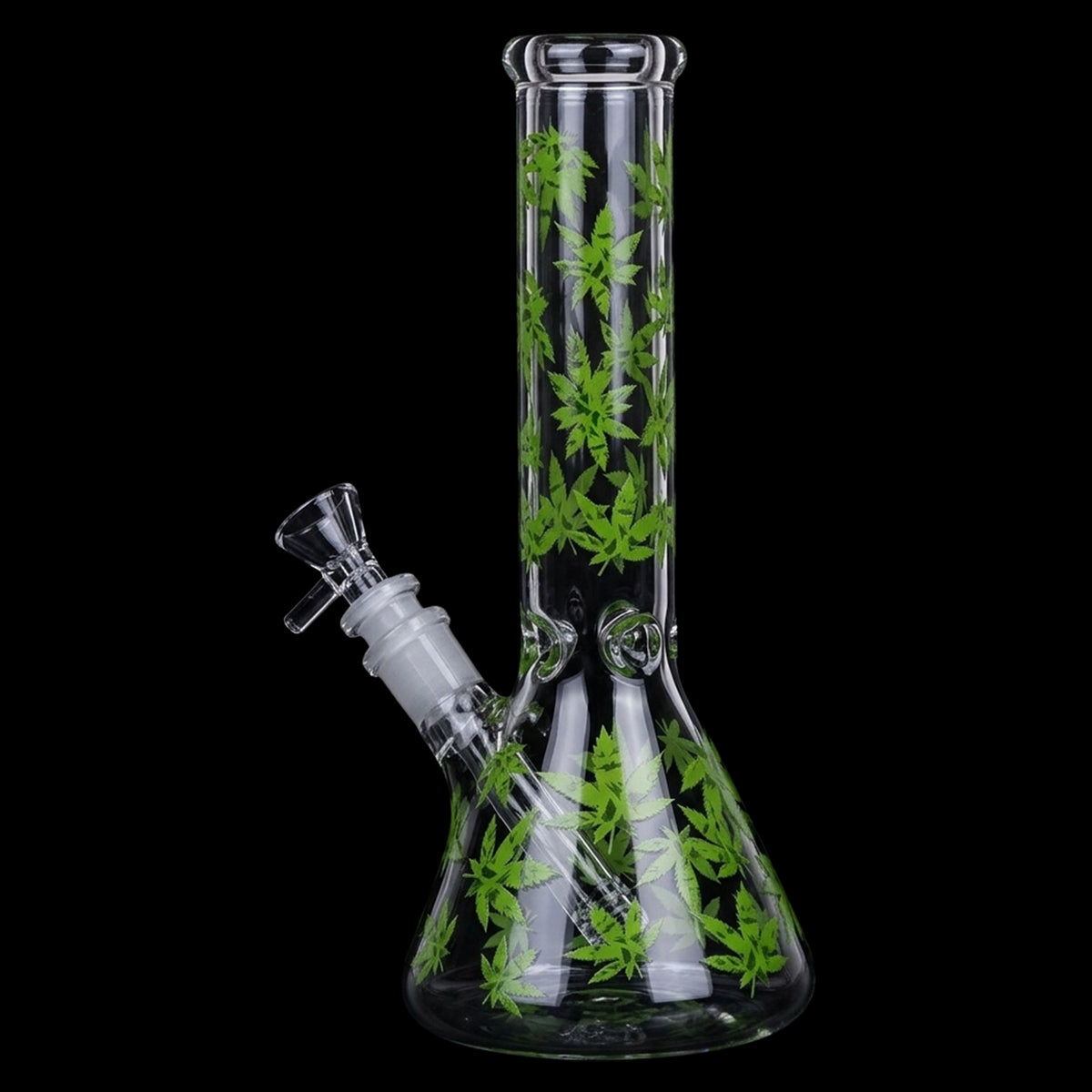 SeshGear Green Leaf Beaker Glass Bong - 9.75" / 14mm F