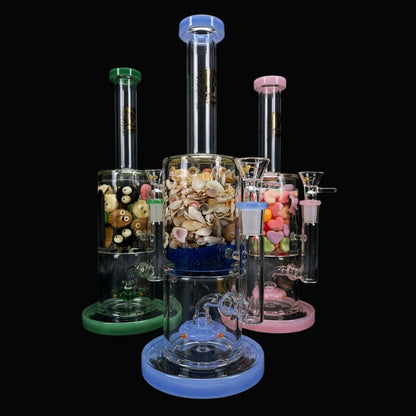 6B Glass Filled Chamber Showerhead Perc Bong – 11″ – Assorted