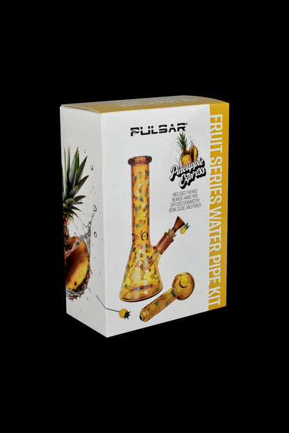 Boxed cannabis water pipe kit featuring a pineapple-themed design.