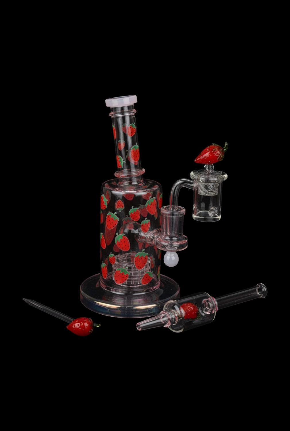 Pulsar Fruit Series Strawberry Cough Glow In The Dark Dab Rig Kit - 8" / 14mm F