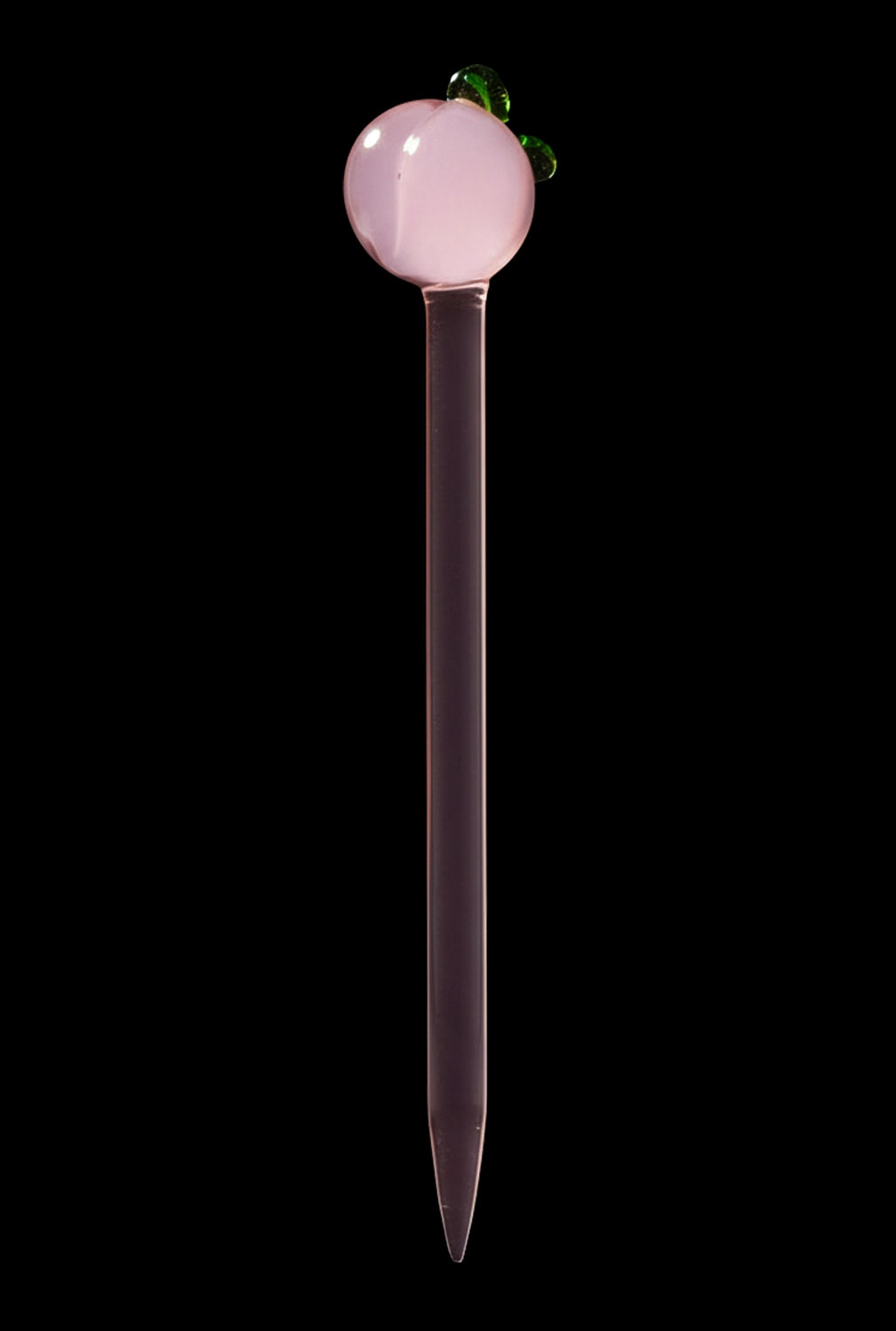 Centered vertical view of the Pulsar Fruit Series Peaches & Cream Glow in The Dark Dab Rig Kit 8" wand with a pink peach head.
