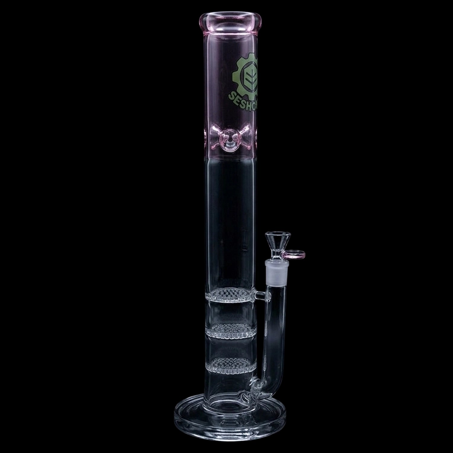 SeshGear Triple Honeycomb Perc Straight Tube Water Pipe - 15" / 14mm F / Colors Vary