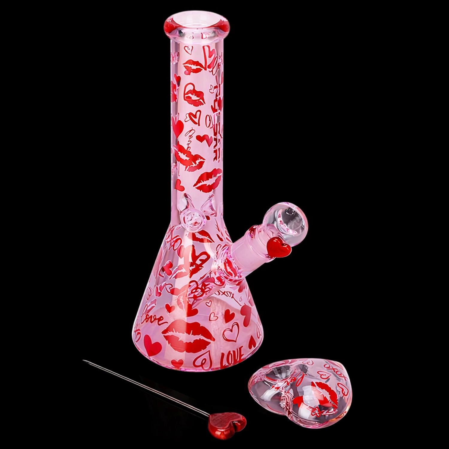 Pulsar Valentine's XOXO Glass Beaker Water Pipe & Hand Pipe Set - 10" / 14mm F