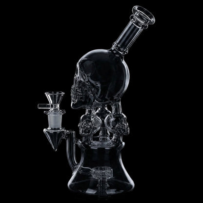 SeshGear Stacked Skulls Electroplated Glass Water Pipe - 9" / 14mm F / Smoke
