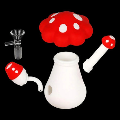 SeshGear Red Mushroom Silicone Water Pipe - 4.5" / 14mm F / Red