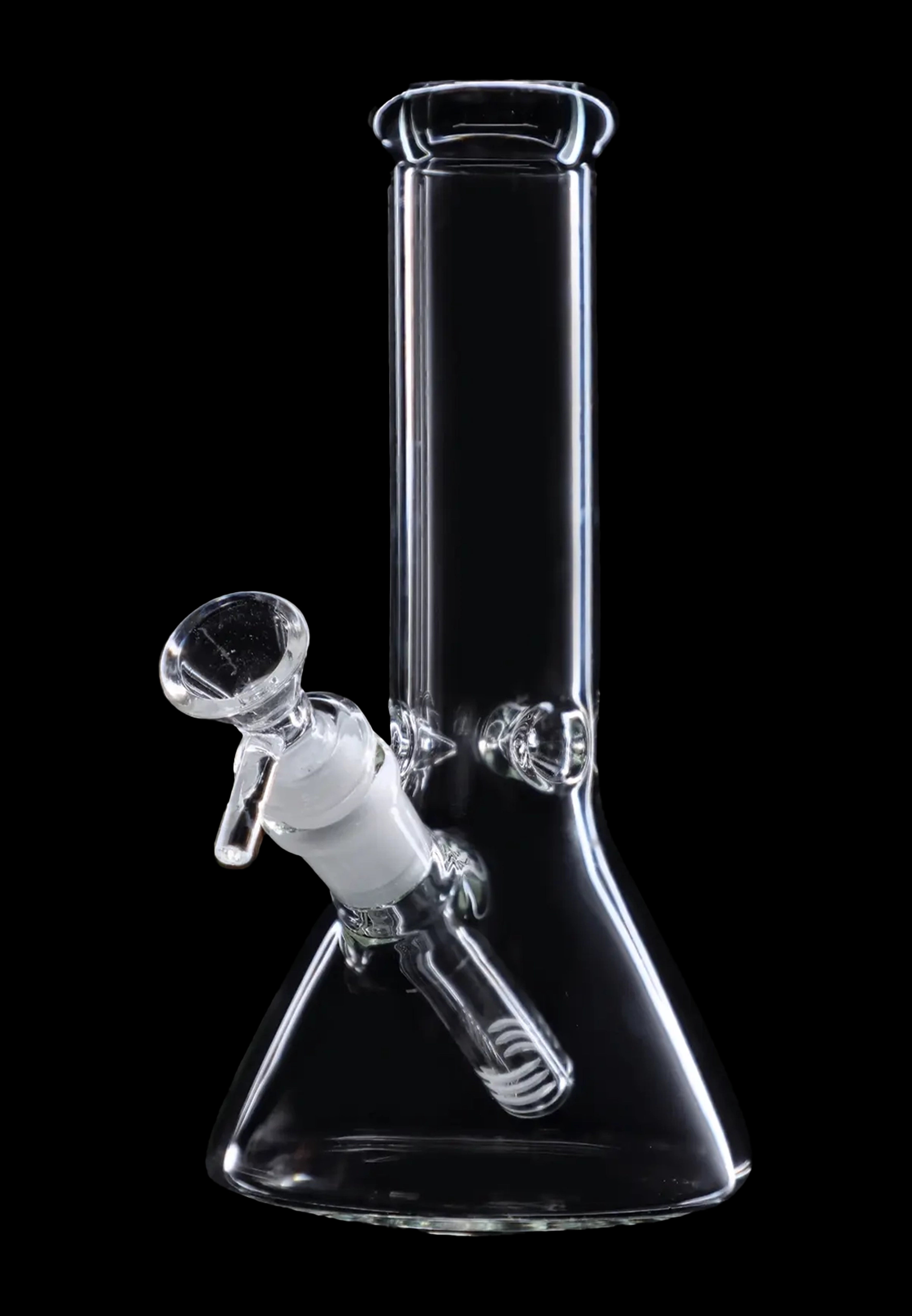 Clear glass bong with percolator, isolated on black.