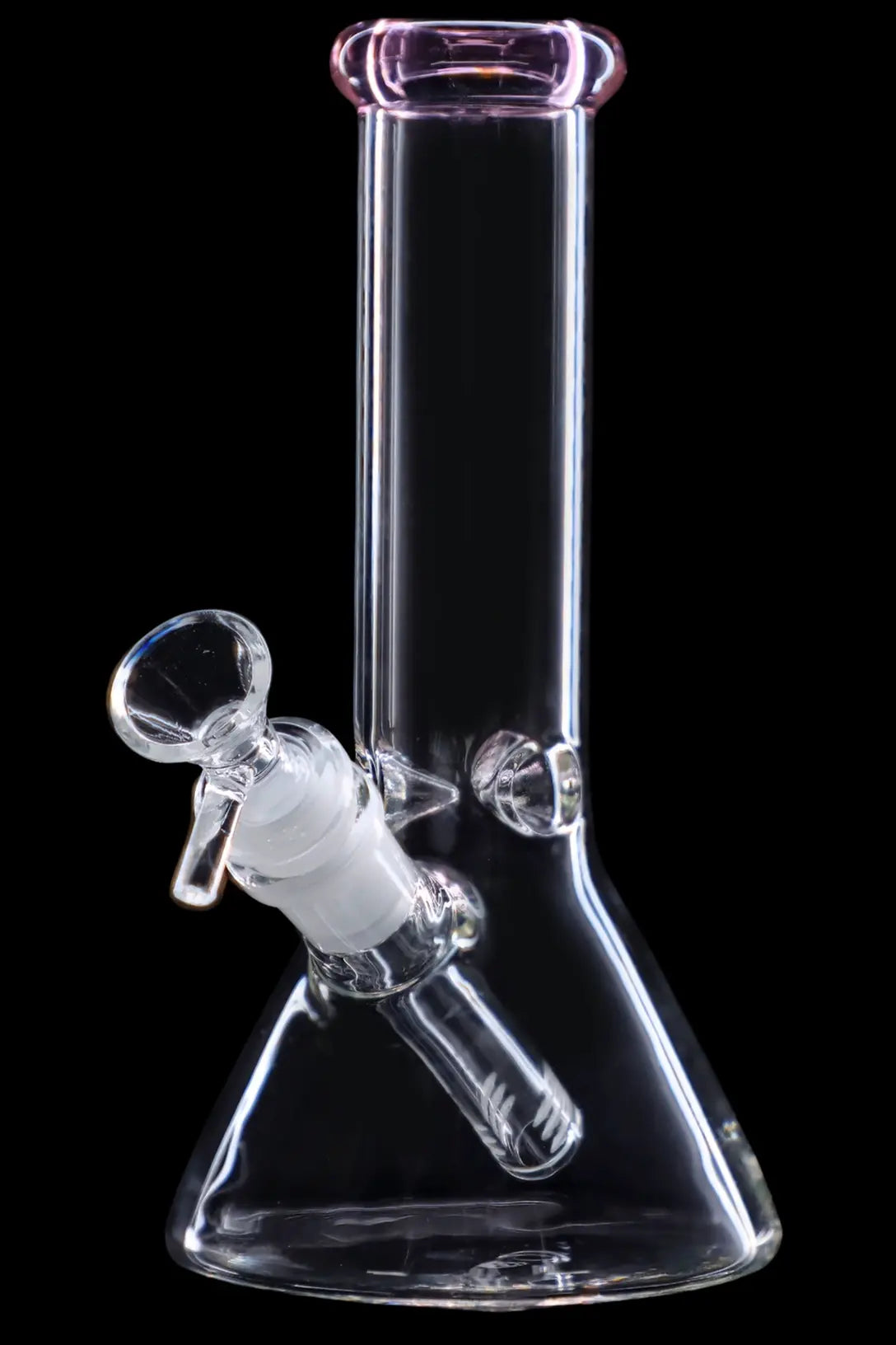 Clear glass bong with ice catcher, isolated on black.
