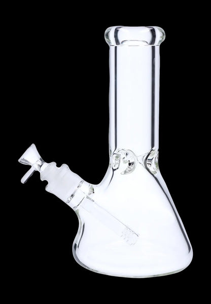Clear glass water pipe (bong) isolated on a black background.
