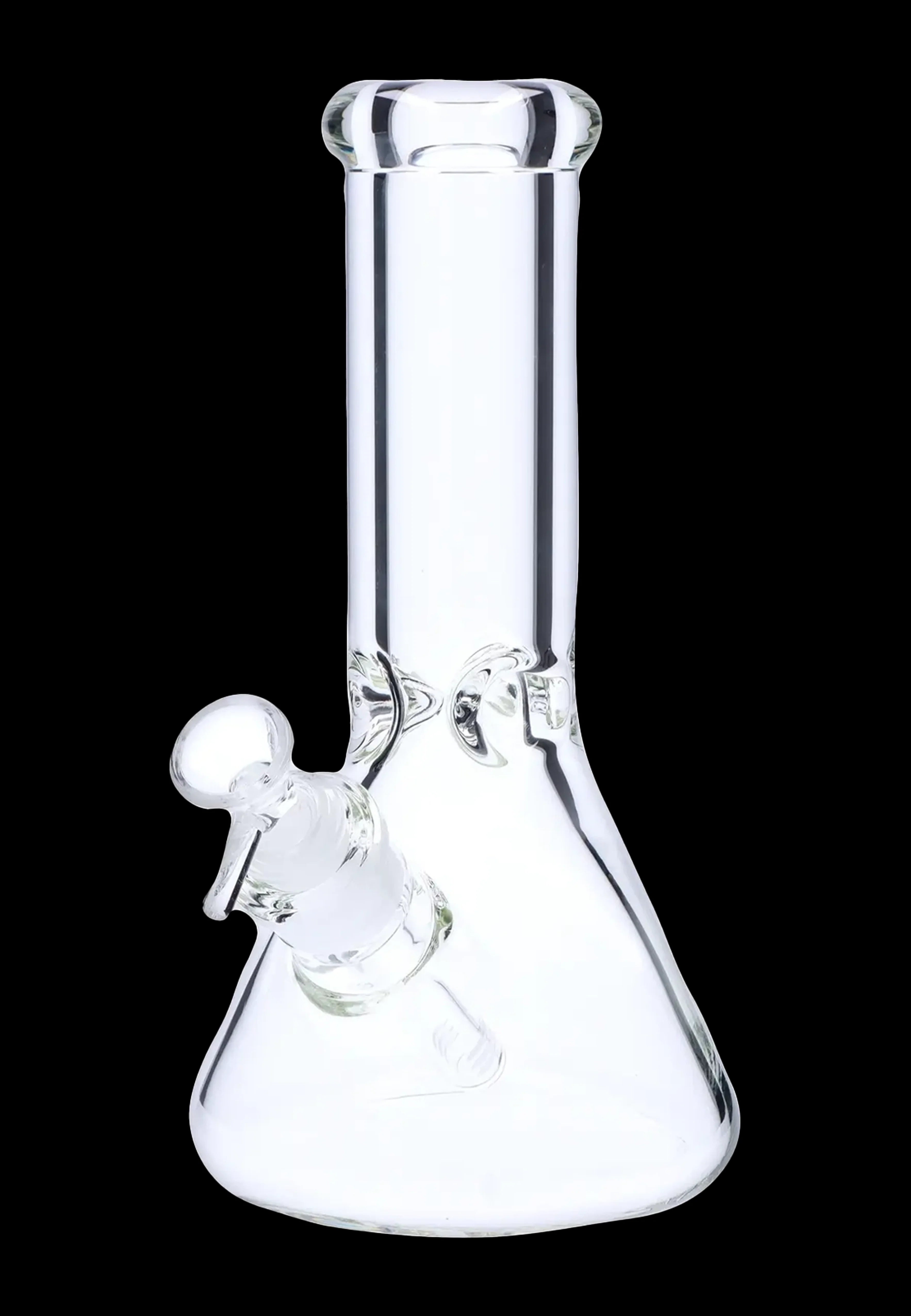 Clear glass bong with ice catcher.