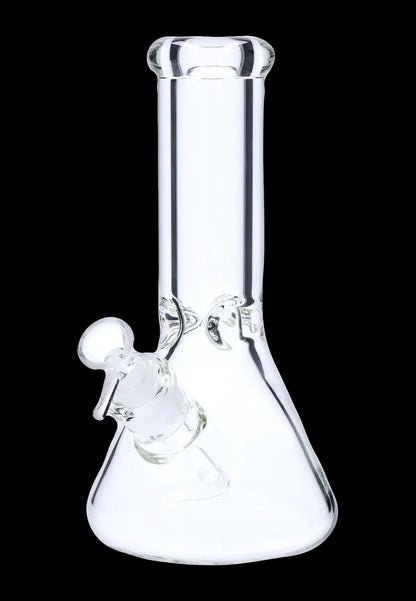 Clear glass bong with ice catcher.