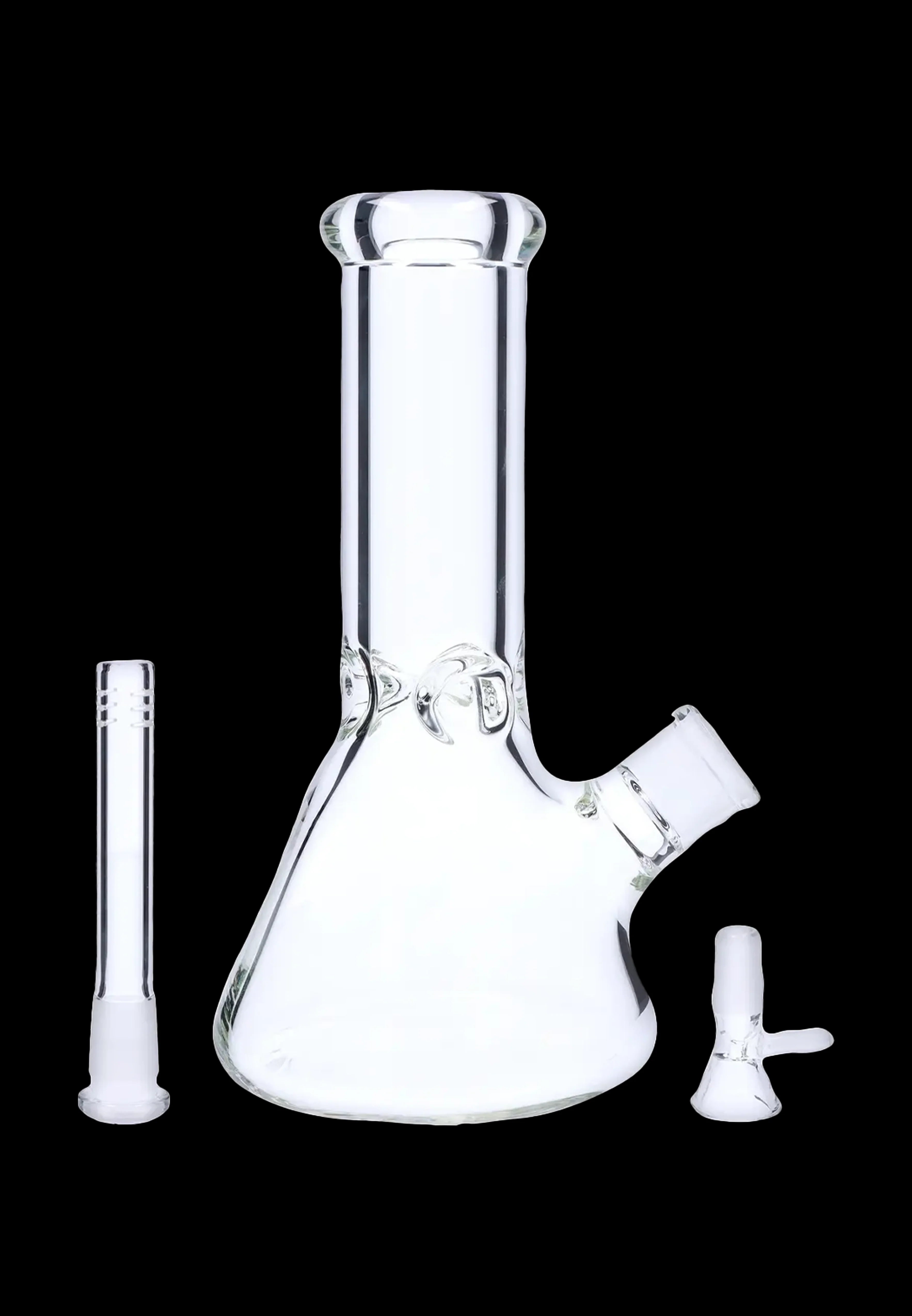 Glass bong with downstem and bowl piece.
