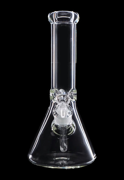 Clear glass bong with ice catcher, isolated on black.