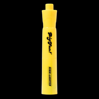 Close-up vertical front view of the yellow BIGFUN! High-Lighter Vaporizer against a black background.