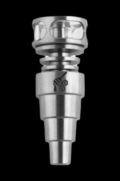 Silver titanium e-nail tip for vaporizing cannabis concentrates.