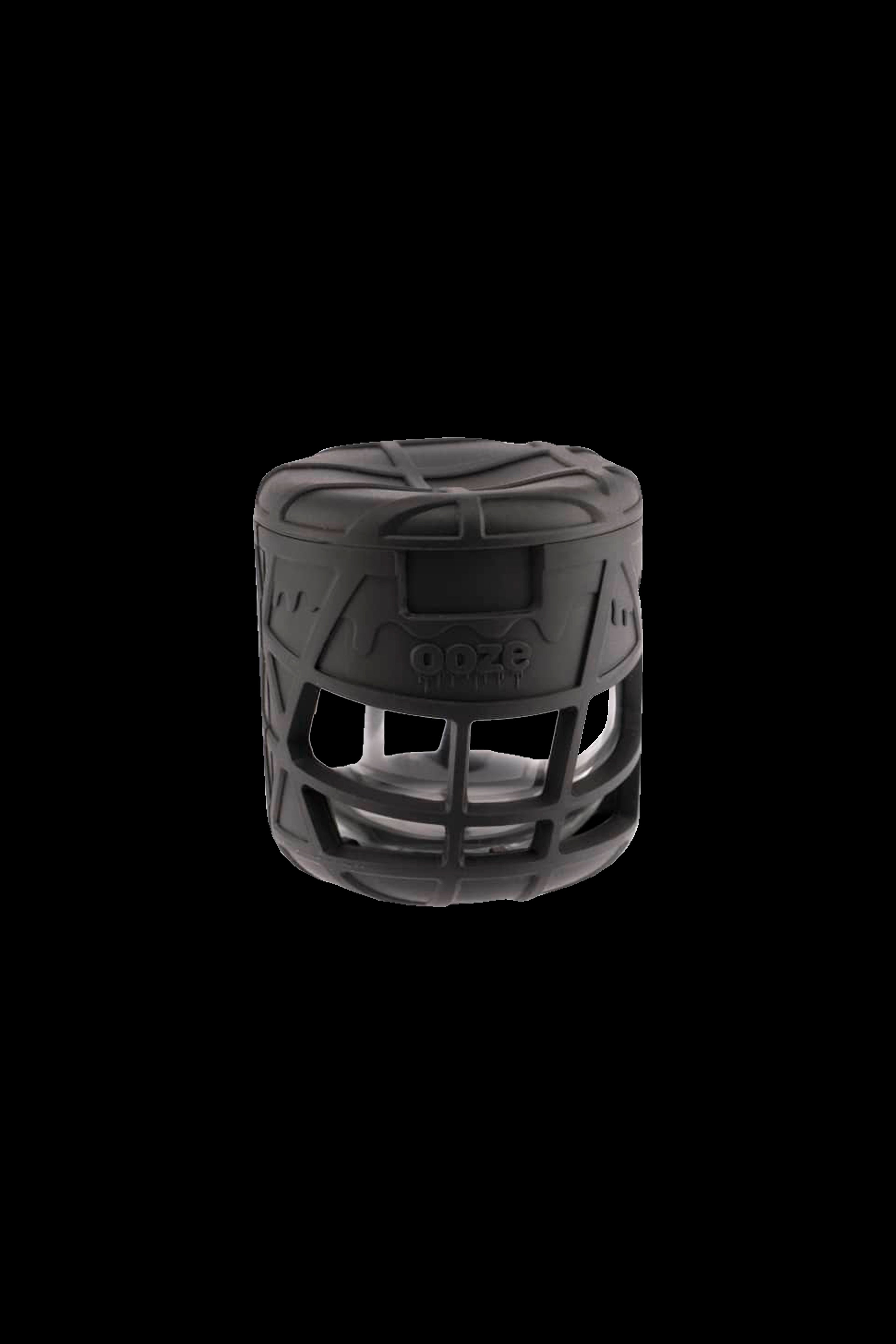 Black silicone sleeve for a cannabis concentrate container.