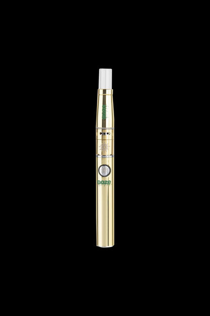 Gold cannabis vape pen on a black background.