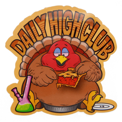 A cartoon turkey displays the "Give Danks" Smoking Box, featuring a colorful, playful design with a side view of the box’s contents.