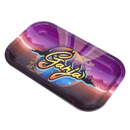 A slightly angled view of the "Give Danks" Smoking Box featuring a colorful, textured background and reflective surface.