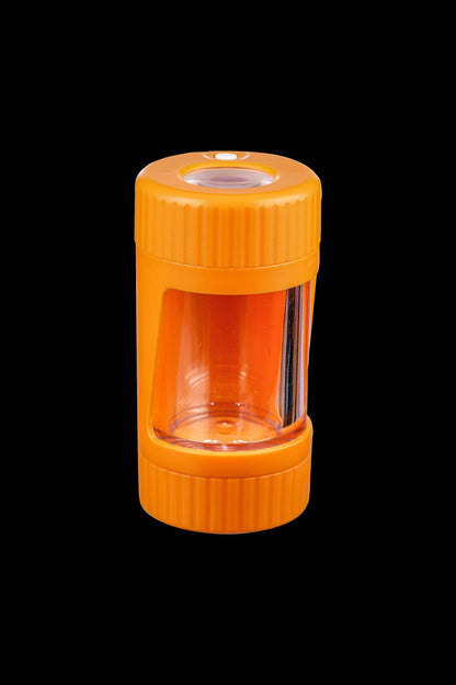 Orange smell-proof container for cannabis storage.