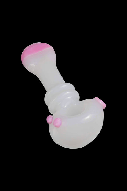Frosted glass pipe with pink accents.