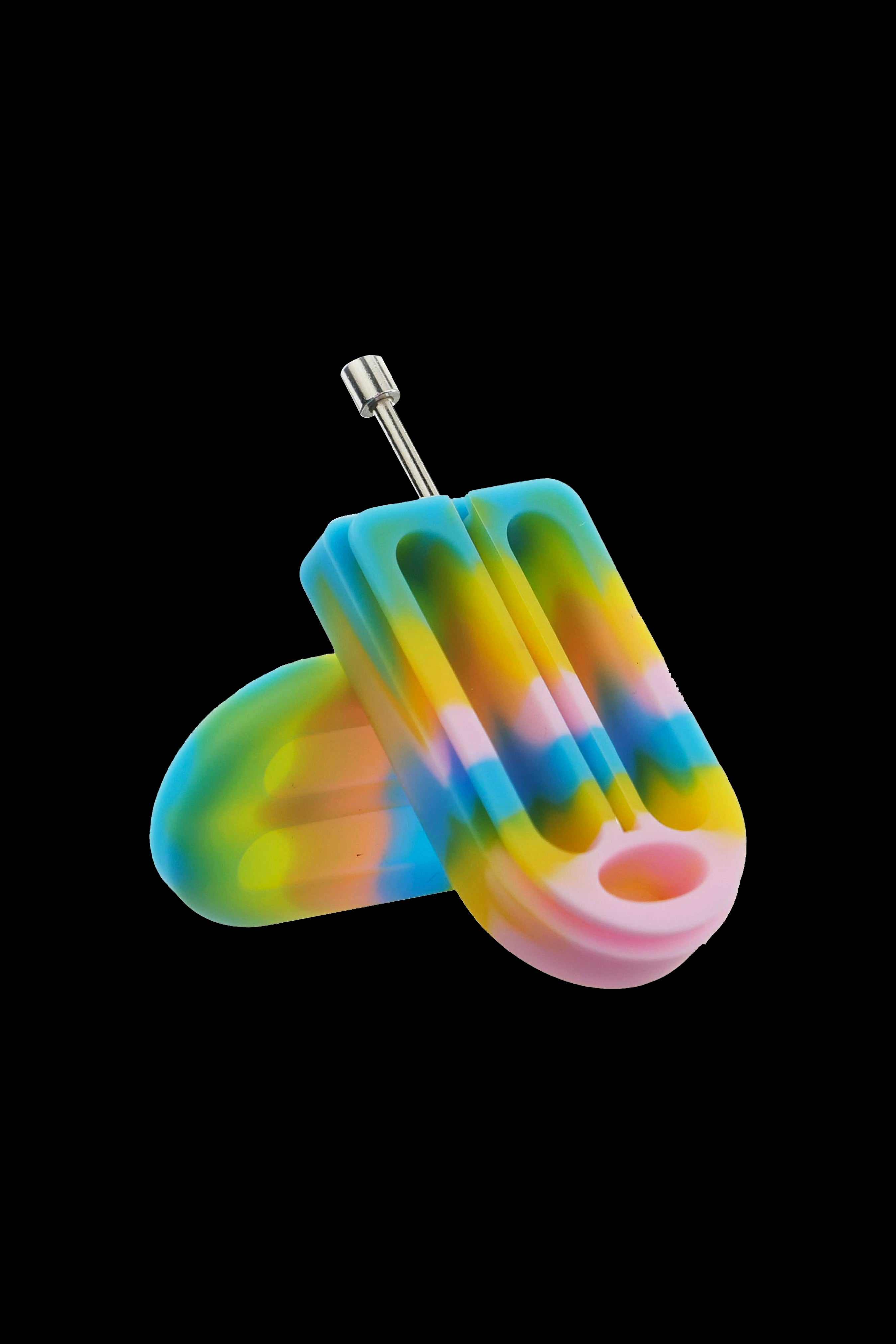 Colorful silicone dab rig with titanium tip.