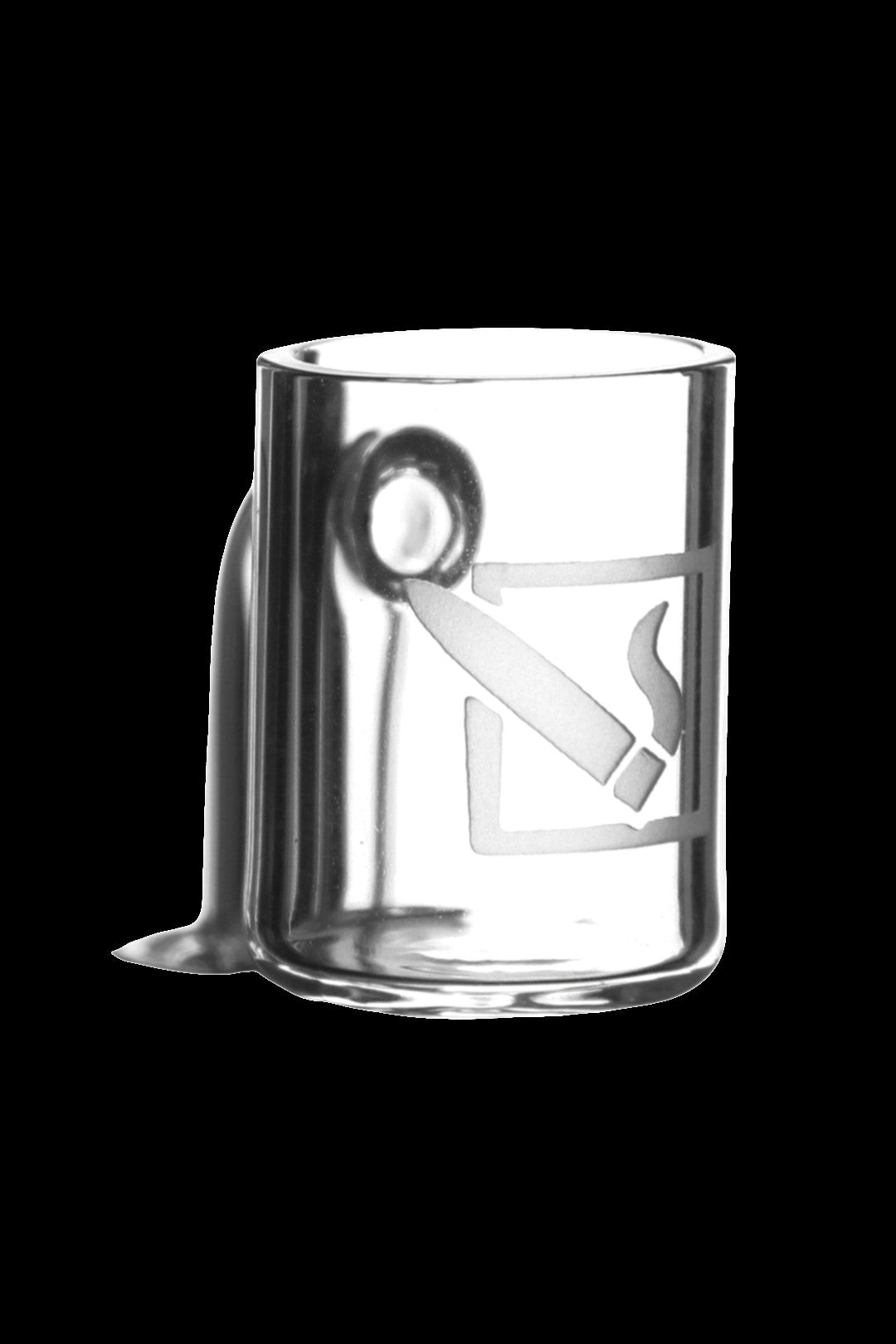 Clear glass bubbler with etched cannabis leaf design.