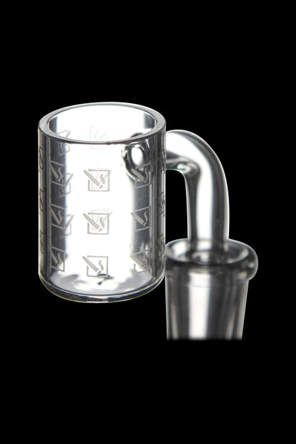 Clear glass dab rig with etched designs.