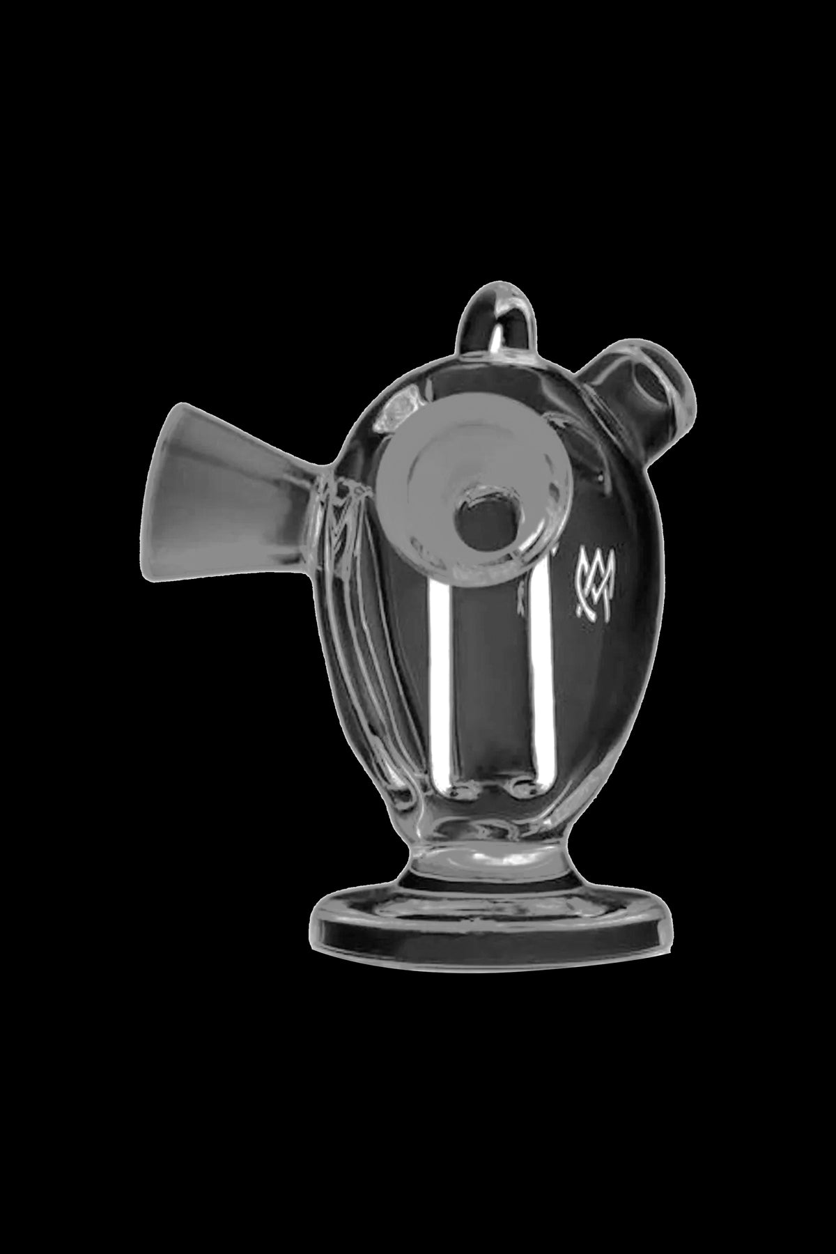 Clear glass oil rig with a rounded base and mouthpiece.