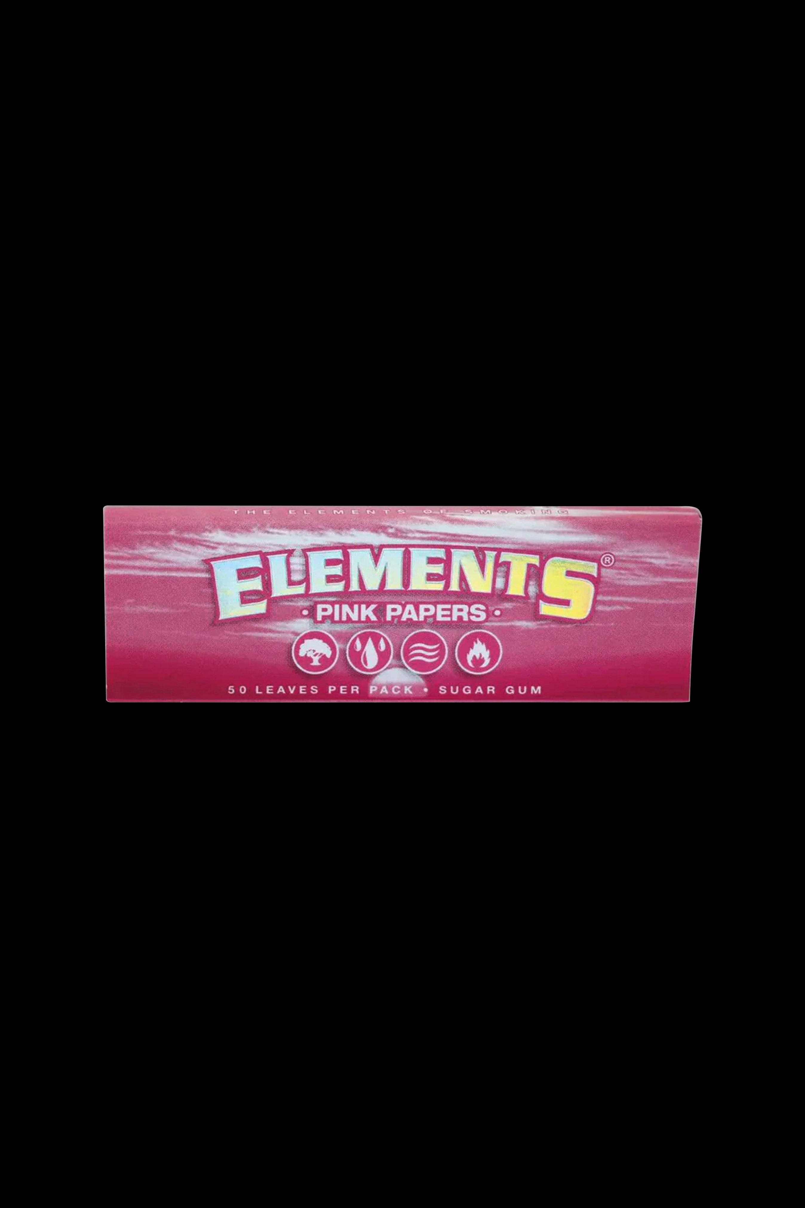 Pack of Elements pink rolling papers against a black background.