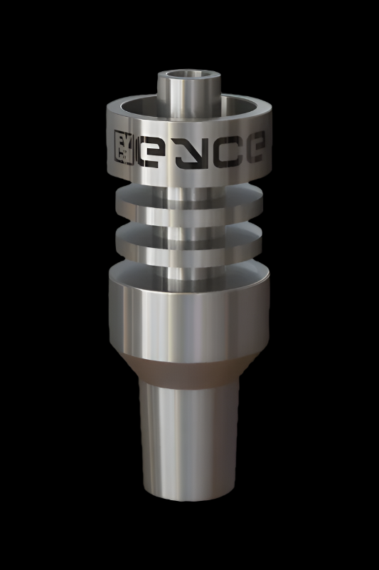 Silver titanium e-nail with “Pence” branding, used for vaporizing cannabis concentrates.